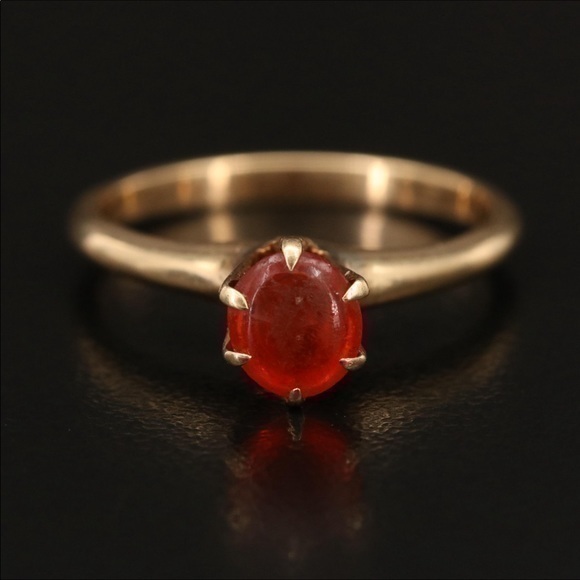 14k solid yellow gold red glass gemstone ring - Picture 1 of 5